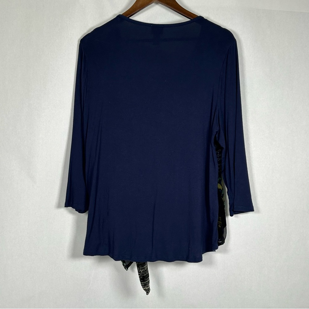 Chico's Size 2 (Large) Blue Multicolor Peacock Velour Burnout Side Tie Blouse - Picture 2 of 9